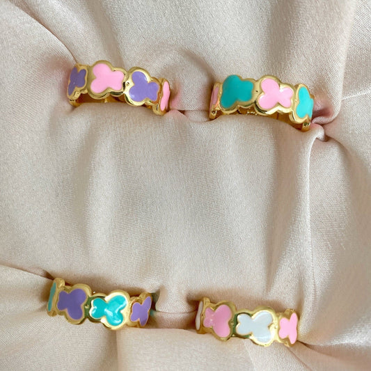 Colorful Enamel Cloud Butterfly Ring • Chain Floral Cute Summer Ring