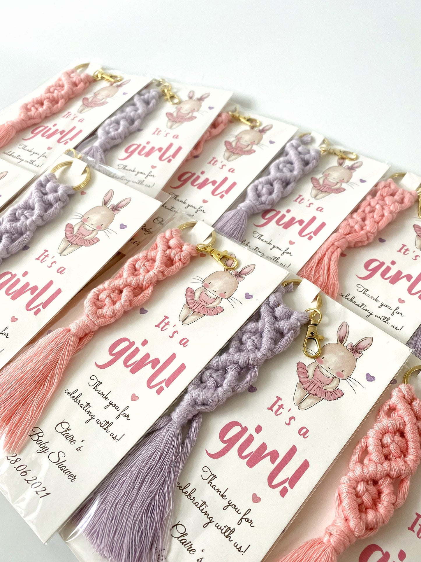 1-100 PCS WHOLESALE Macrame Keychain Thank You Note,BULK Welcome Baby Favor,Baptism Babyshower Baby Gender Reveal Birthday Welcoming Favors