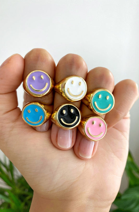 Happy Face Smiley Adjustable Ring • Trendy Summer Beach Emoji Ring