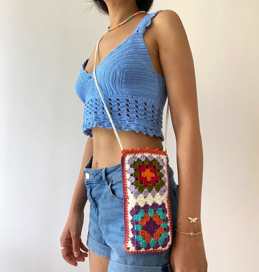 Granny Square Phone Holder Purse,Crossbody Mini Travel Bag