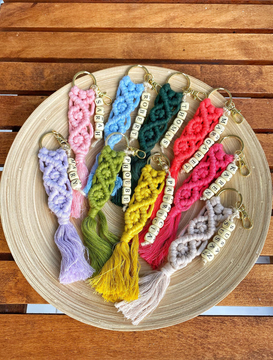 Personalized 1-100 PCS WHOLESALE Macrame Keychain,Custom BULK Welcome Baby Favor,Baptism Babyshower Gender Reveal Birthday Giveaway Gift