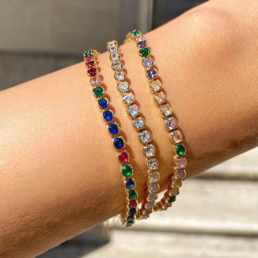 Dainty Rainbow Tennis Bracelet • Line Bracelet • Gold Tennis Layering