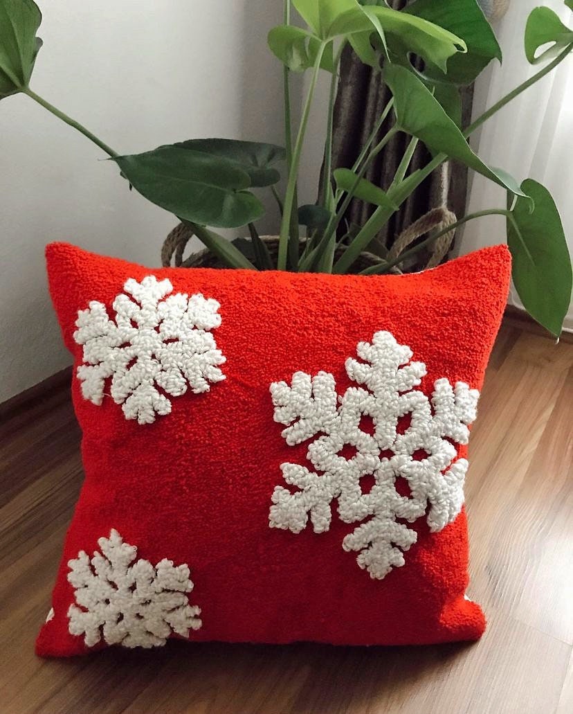 Snowflake Embroidered Cushion Cover