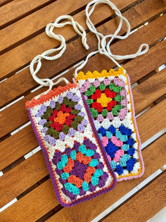 Granny Square Phone Holder Purse,Crossbody Mini Travel Bag
