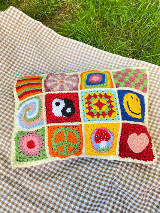 Granny Square Crochet Pillow Cover- Handmade Pillow Case