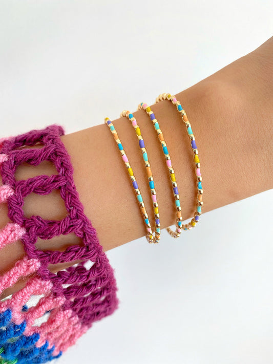 Colorful Minimalist Cuff Bracelet • Multicolor Thin Cuff Bracelet • Stackable Layering