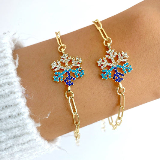 Christmas New Year Snow Flake Chain Bracelet • Cute Crystal Jewelry