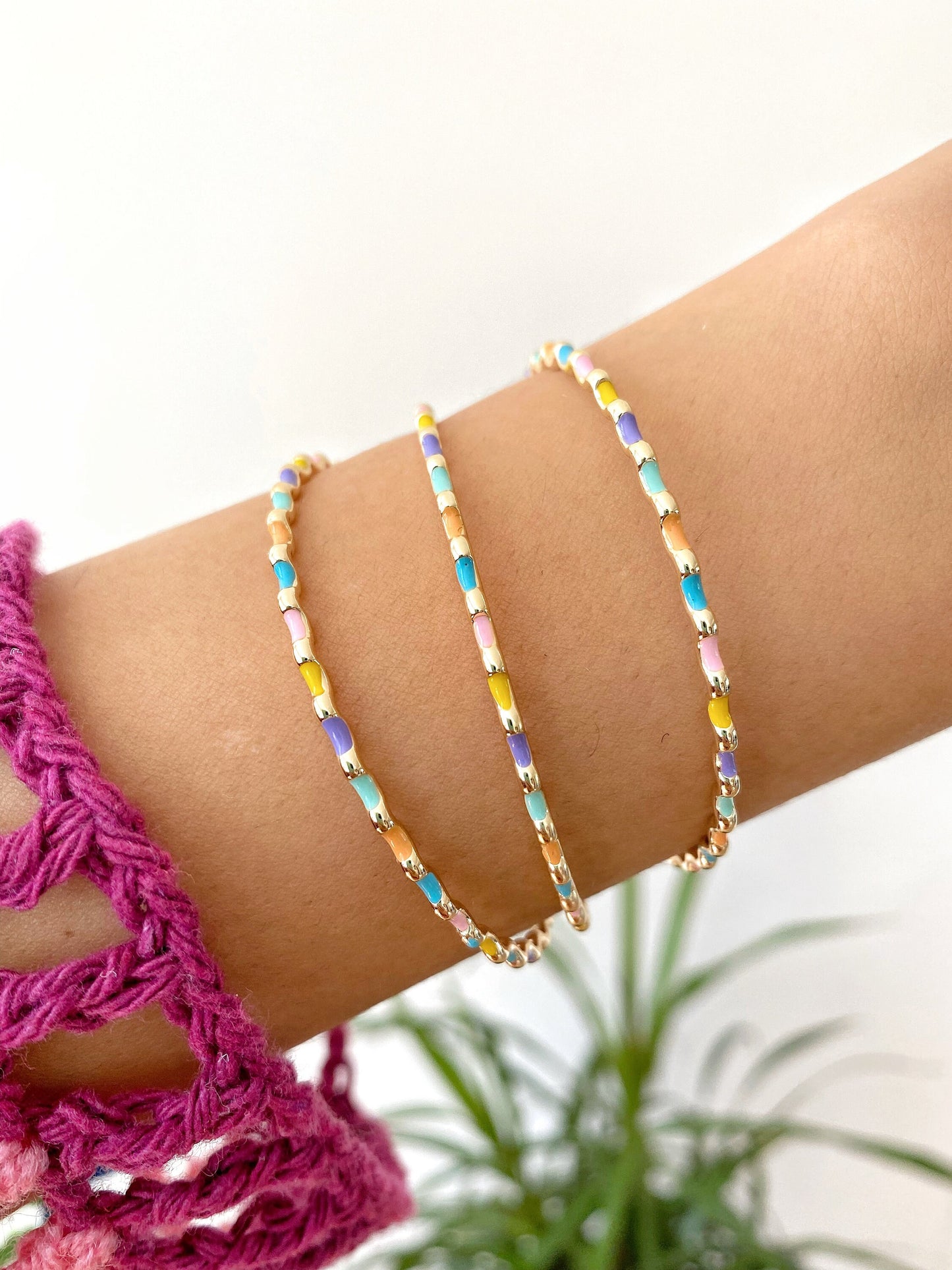 Colorful Minimalist Cuff Bracelet • Multicolor Thin Cuff Bracelet • Stackable Layering