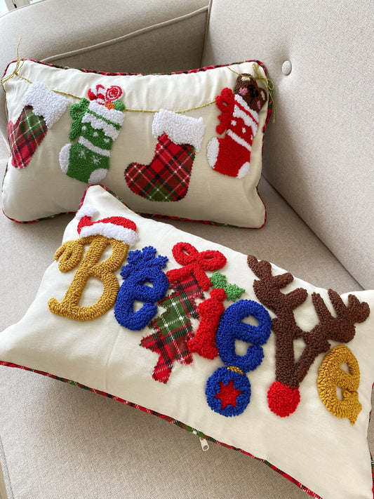 Christmas Punch Needle Pillow Case - Tufted Pillow Cover