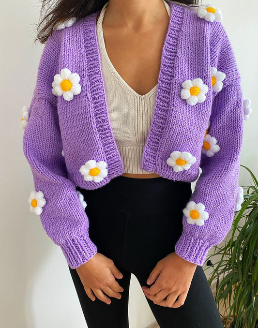 Handknit Chunky Daisy Cardigan