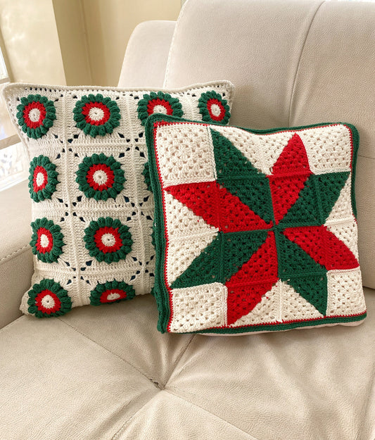 Crochet Christmas Granny Square Crochet Pillow Cover- Handmade Pillow Case