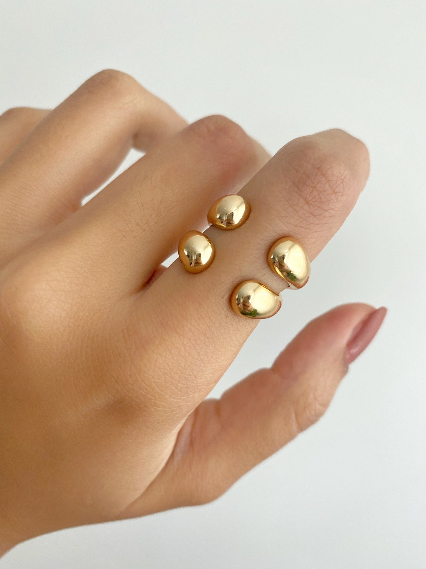 Thick Gold Cuff Ball Ring • Chunky Open Dome Band • Bold Stacking Ring