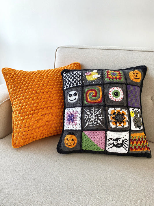 Custom Halloween Patchwork Crochet Throw Pillow Cover Set