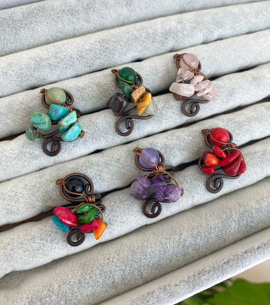 Natural Stones Rings • Amethyst • Rose Quartz • Red Coral • Turquoise