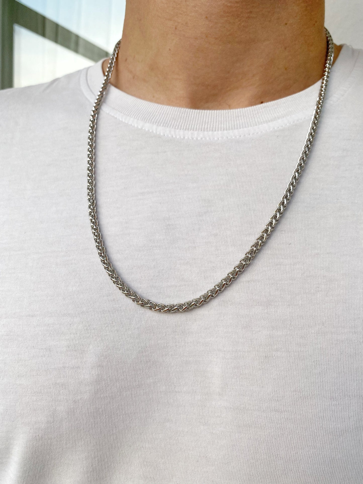 Unisex Silver Curb Rope Chain Necklace • Dangling Twisted Chain