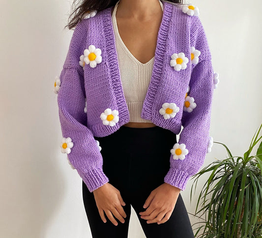 Handknit Chunky Daisy Cardigan