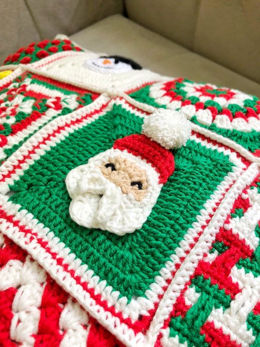 Christmas Granny Square Crochet Pillow Cover- Handmade Pillow Case
