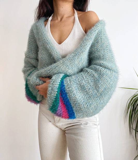 Hand Knit Mohair Wool Cardigan
