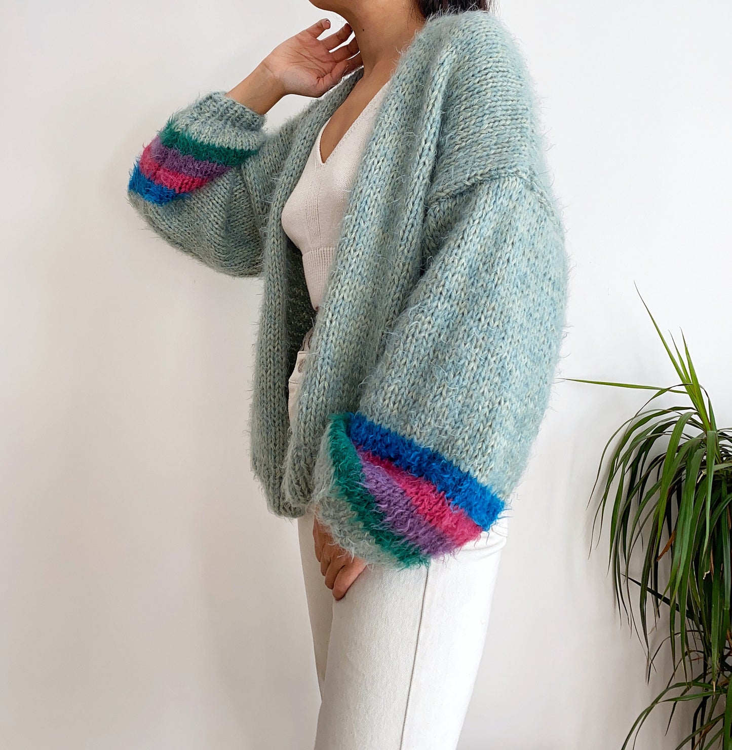 Hand Knit Mohair Wool Cardigan