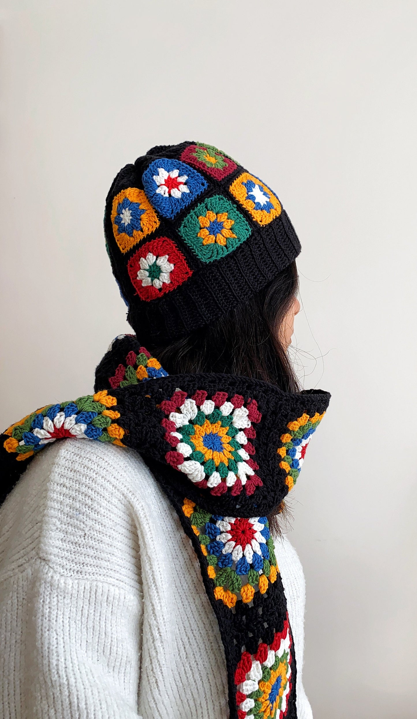 Crochet Granny Square Scarf Hat Set