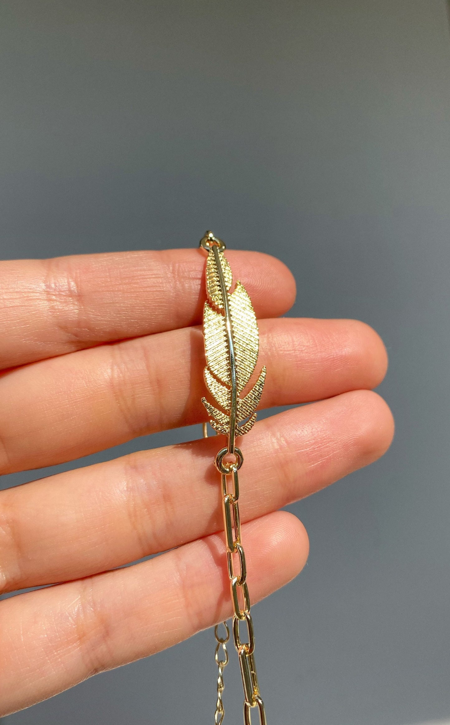Gold Feather Bracelet • Adjustable WATERPROOF Chain Bracelet