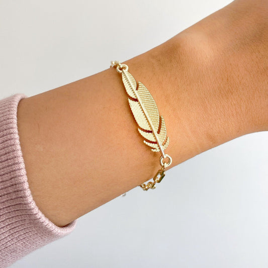Gold Feather Bracelet • Adjustable WATERPROOF Chain Bracelet
