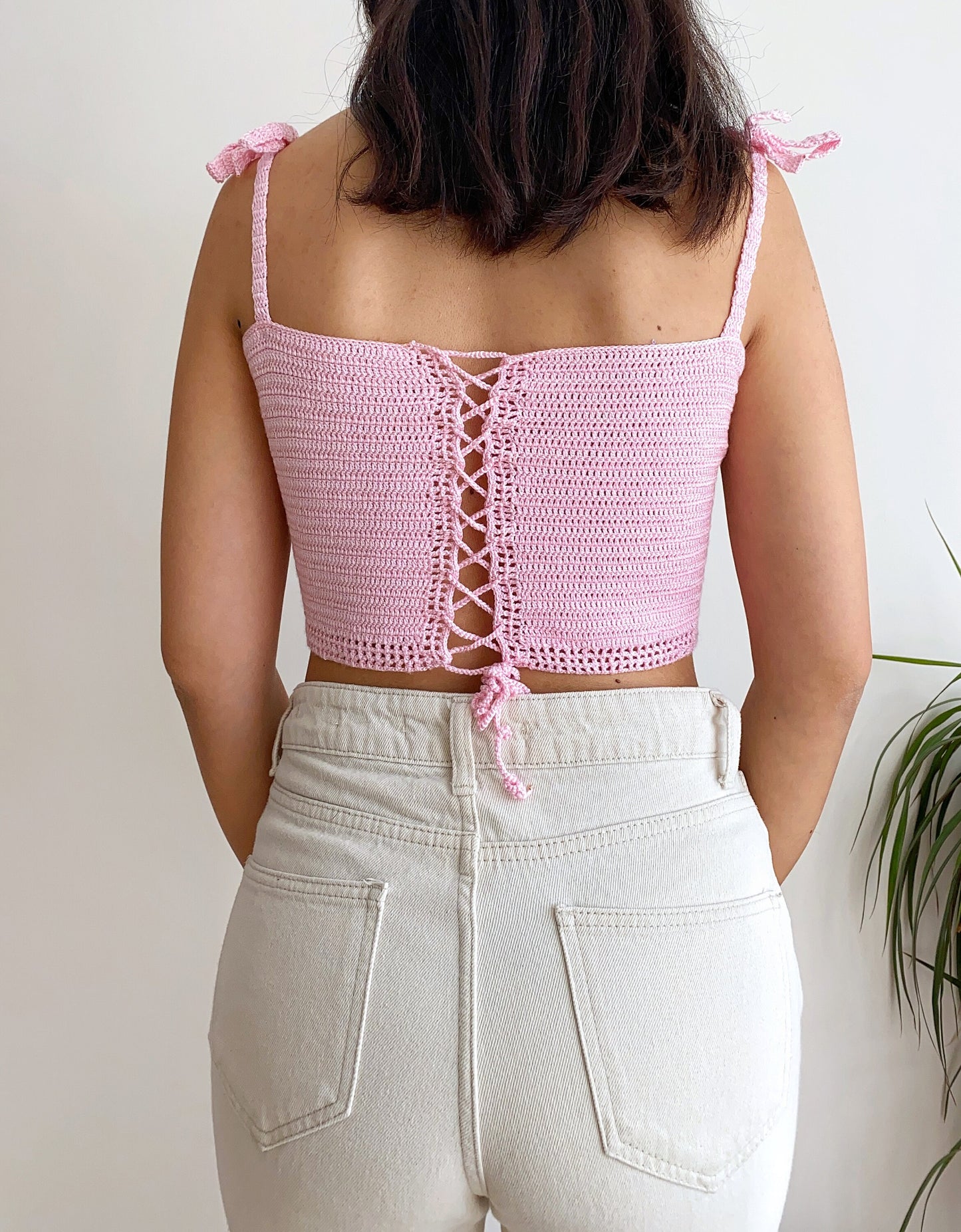 Candy Pink Crochet Top with Clouds