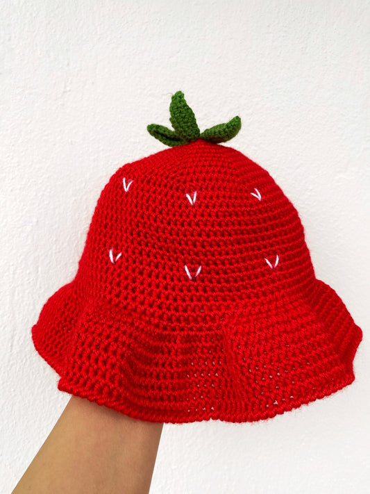 Crochet Strawberry Bucket Hat