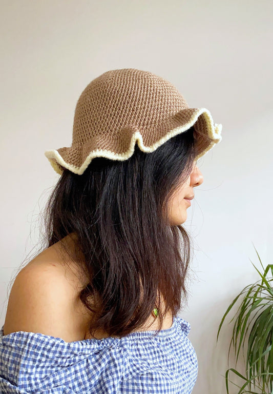 Stylish Brown Crochet Bucket Hat