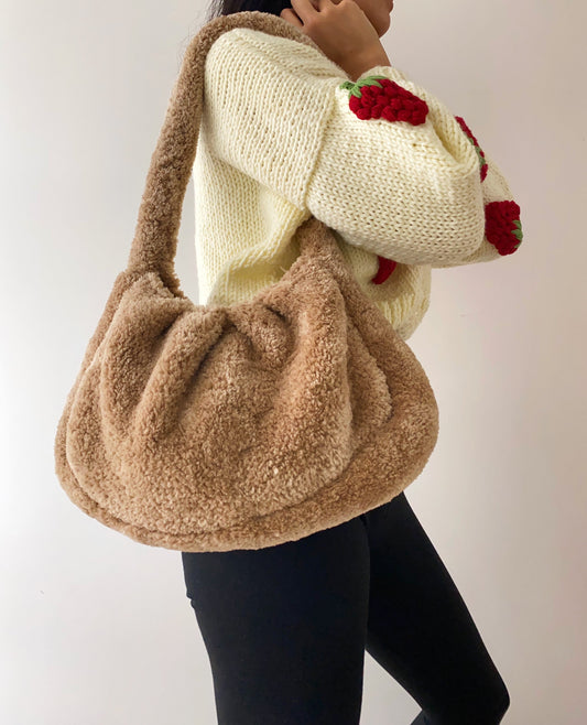 Chunky Plush Dumpling Bag,Oversize Cloud Shoulder Bag,Soft Fluffy Bag