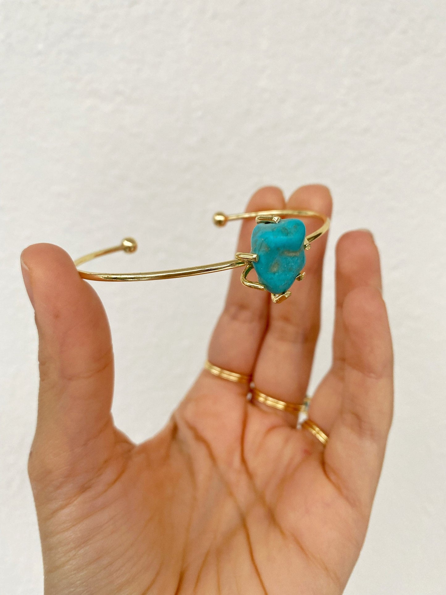 Raw Turquoise Gold Cuff Bracelet • Healing Crystal Turquoise Ring