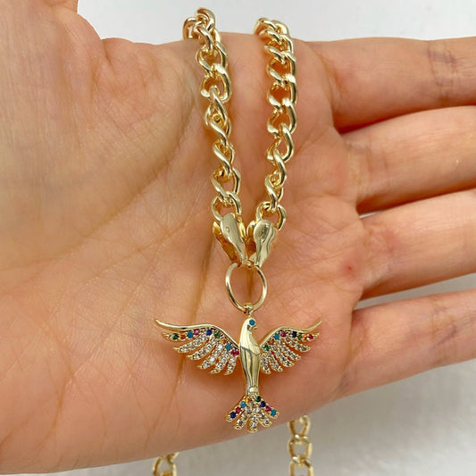 Exotic Phoenix Bird Charm Necklace • Greek Phoenix Fire Bird Strength