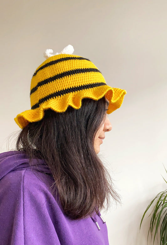 Crochet Yellow Bee Bucket Hat