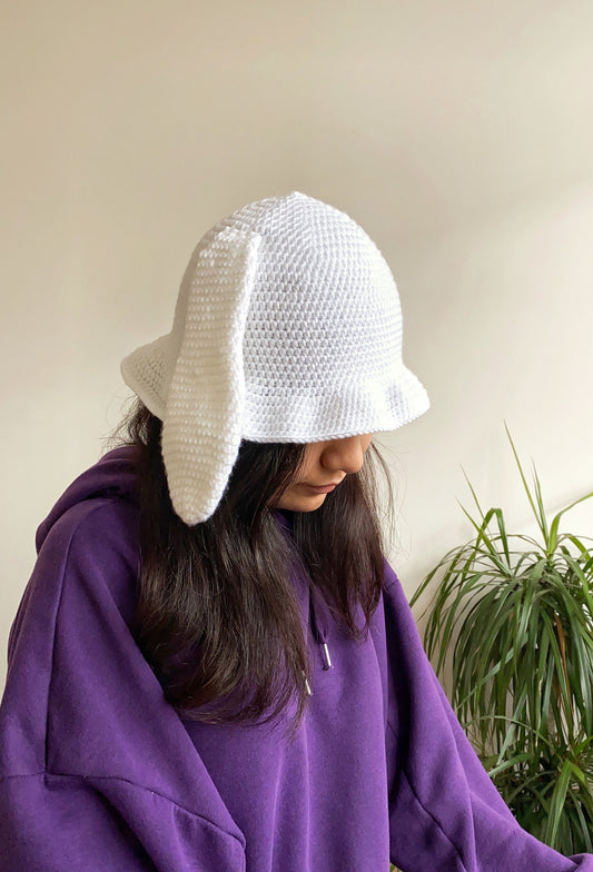 Crochet White Rabbit Bucket Hat
