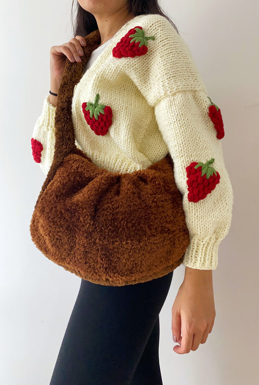 Chunky Plush Dumpling Bag,Oversize Cloud Shoulder Bag,Soft Fluffy Bag