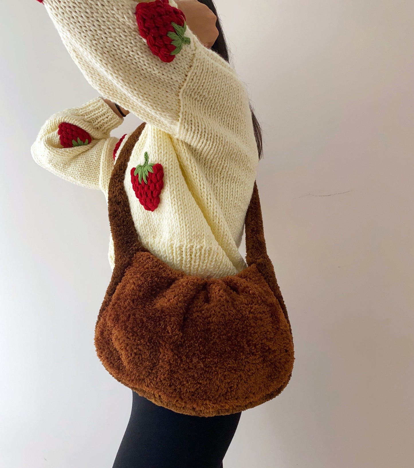 Chunky Plush Dumpling Bag,Oversize Cloud Shoulder Bag,Soft Fluffy Bag