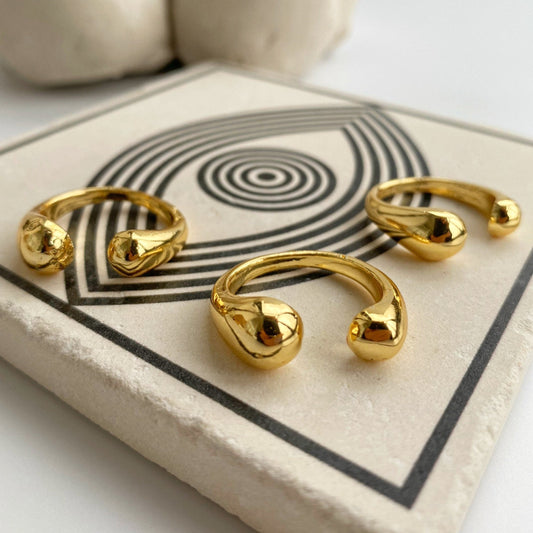 Chunky Open Dome Band • Thick Gold Cuff Ball Ring • Gold Ball Ring