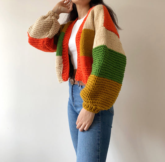 Handknit Chunky Patchwork Cardigan