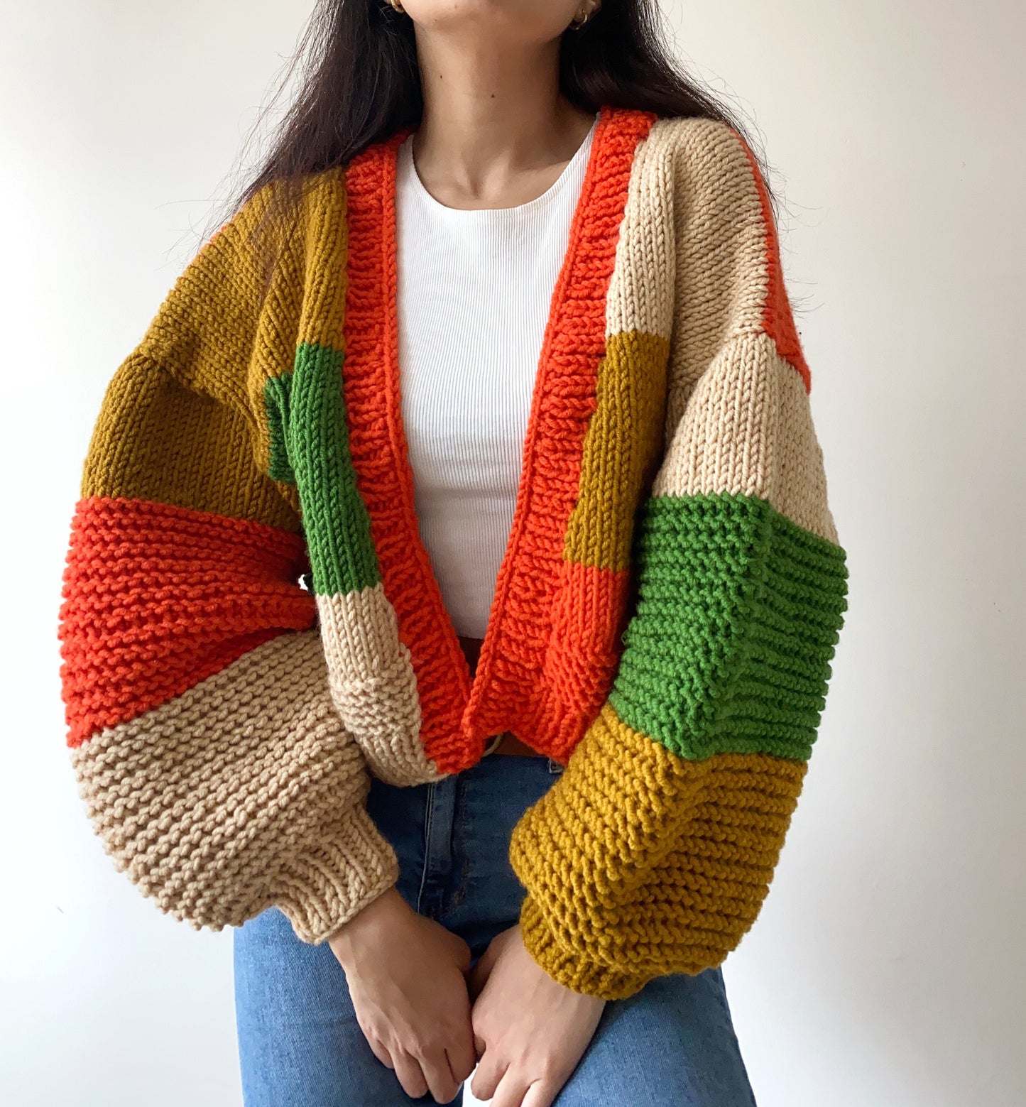 Handknit Chunky Patchwork Cardigan