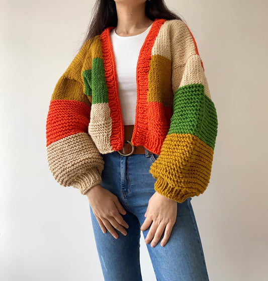 Handknit Chunky Patchwork Cardigan