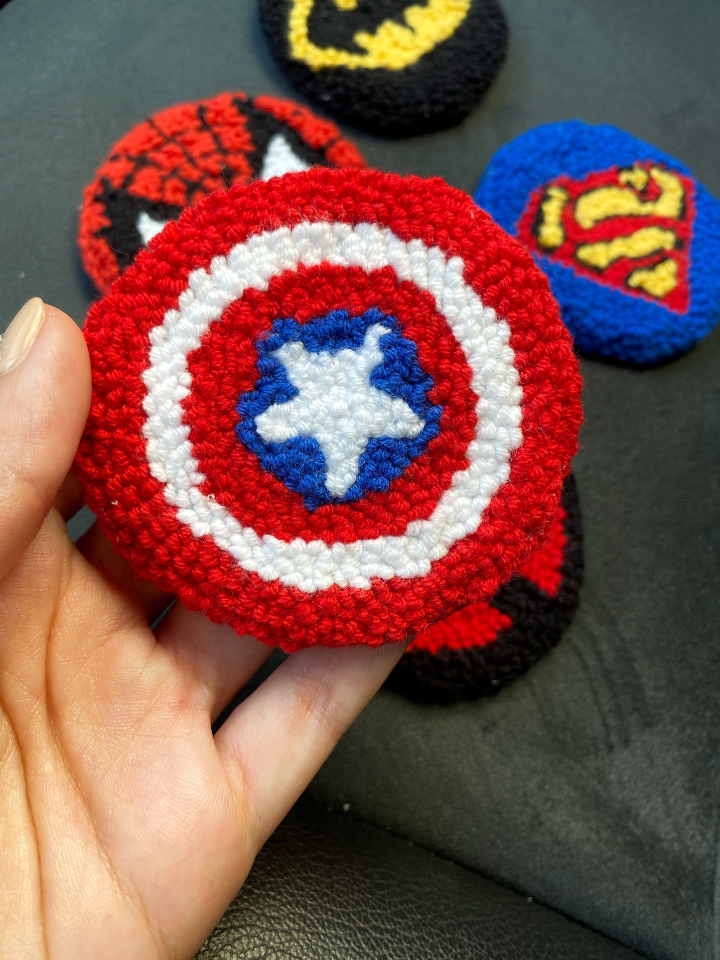 Captain America Punch Needle Car Coasters