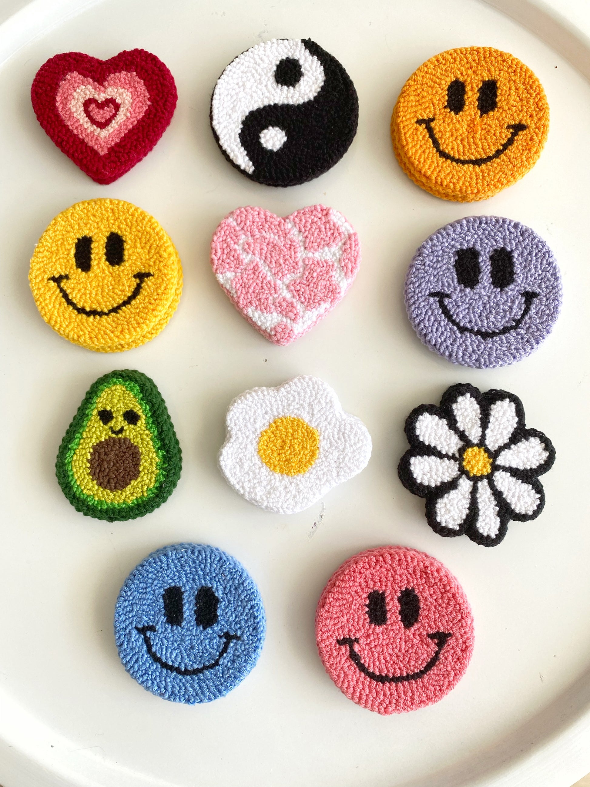 Cheerful Punch Needle Car Coasters  Decorative Car Cup Holder Rugs –  TheMellys