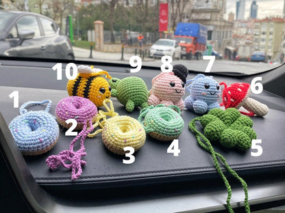 Teddy Bear Car Mirror Hanging Amigurumi  - New Car Gift Crochet- Car Interior Accessory - Luck Charm