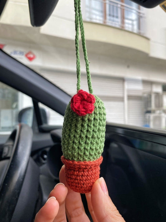 Cactus Car Mirror Hanging Amigurumi - New Car Gift Crochet- Car Interior Accessory - Luck Charm