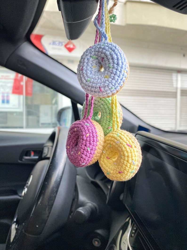 Handmade Crochet Donut Car Mirror Charm