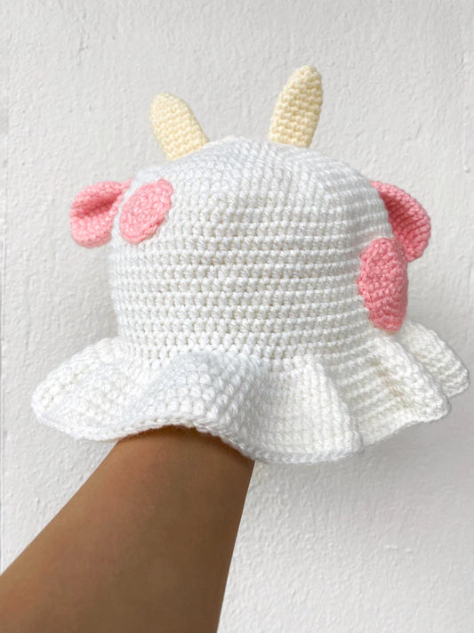 Crochet Pink Cow Bucket Hat