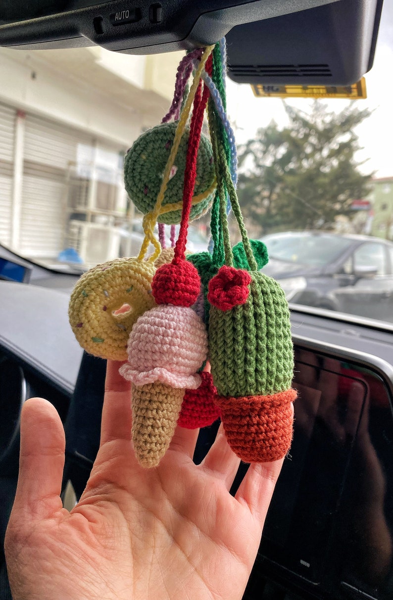 Mushroom Car Mirror Hanging Amigurumi  - New Car Gift Crochet- Car Interior Accessory - Luck Charm