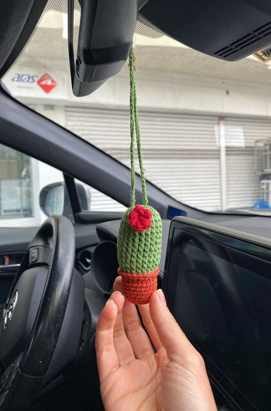 Cactus Car Mirror Hanging Amigurumi  - New Car Gift Crochet- Car Interior Accessory - Luck Charm