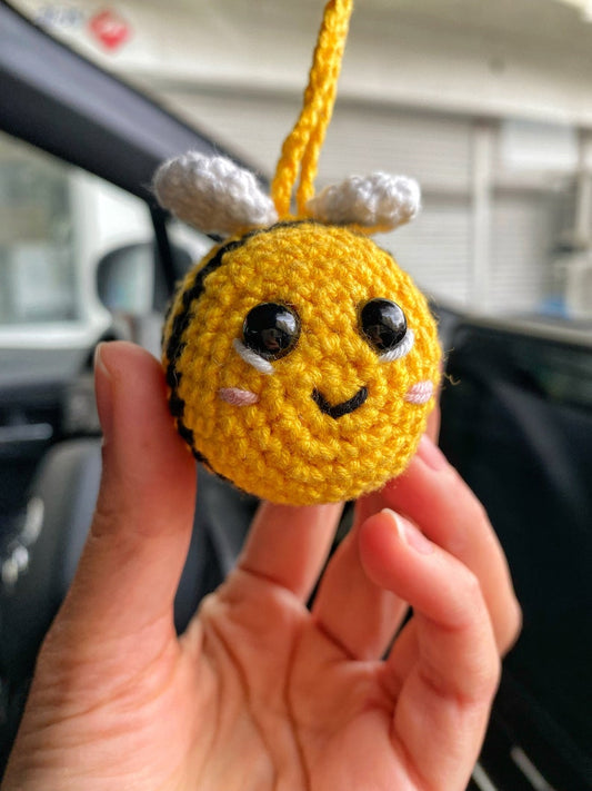 Bumble Bee Car Mirror Hanging Amigurumi - New Car Gift Crochet- Car Interior Accessory - Luck Charm