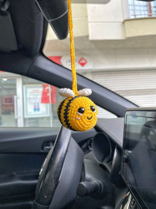 Bumble Bee Car Mirror Hanging Amigurumi  - New Car Gift Crochet- Car Interior Accessory - Luck Charm